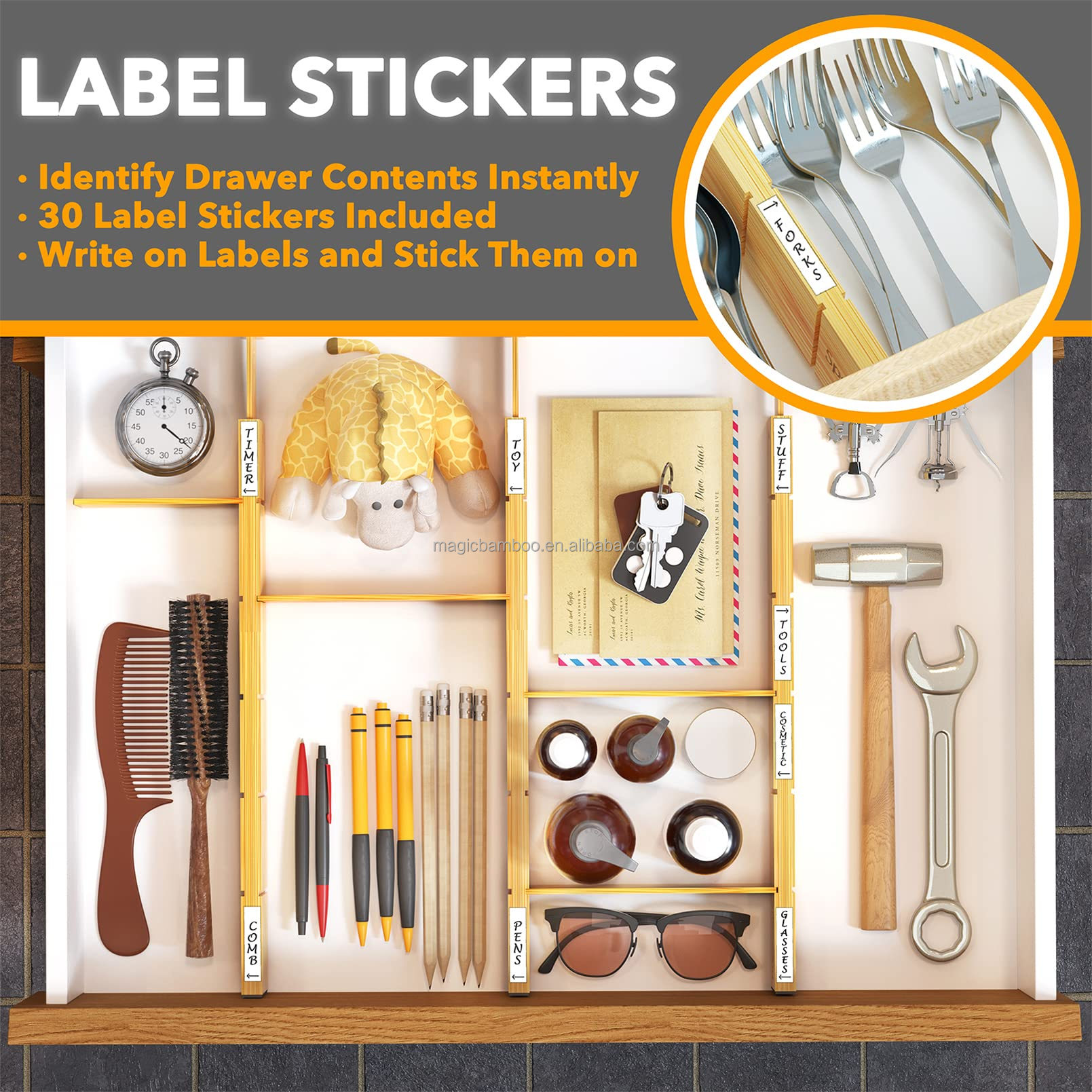 OEM ODM Acceptable Bamboo Adjustable Drawer Dividers With Inserts And Labels