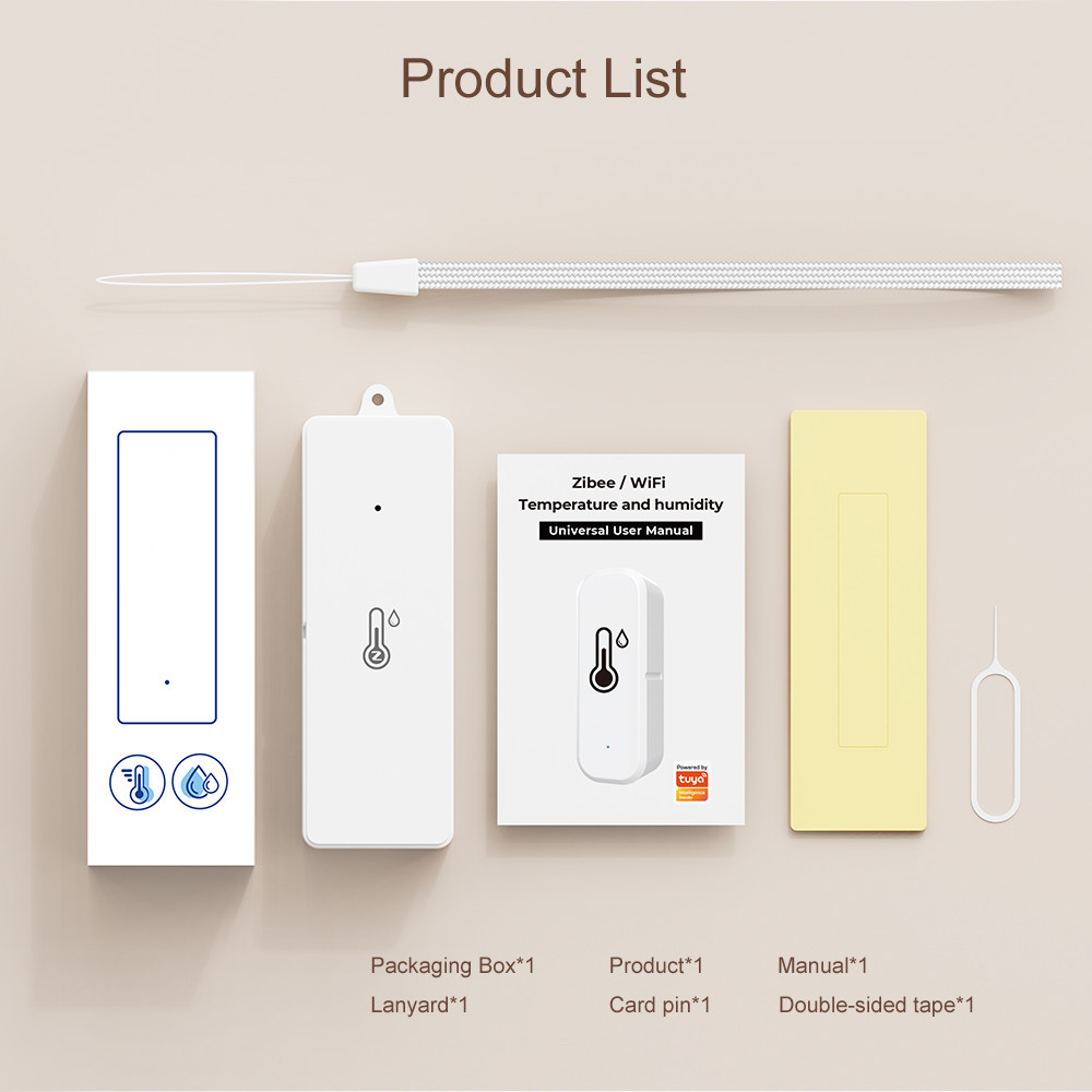 Tuya ZigBee3.0 Smart Temperature and Humidity Sensor, Battery Powered, Mini Indoor Hygrometer, Work with Alexa, Google Home
