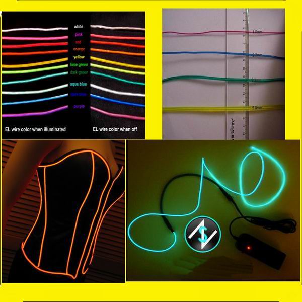 colorful flexible electroluminescent el wire with 1.4mm, 2.3mm,3.2mm,4.0mm,5.0mm sizes