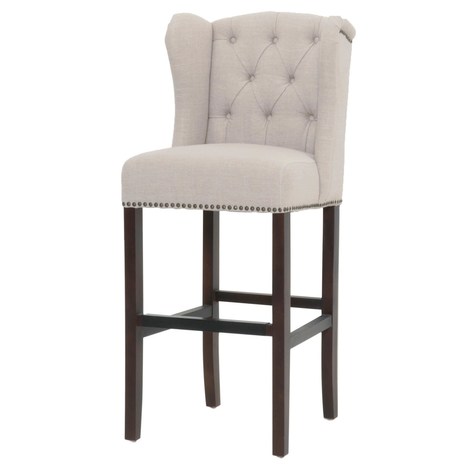 Custom unique wooden bar stool with solid wood and linen fabric