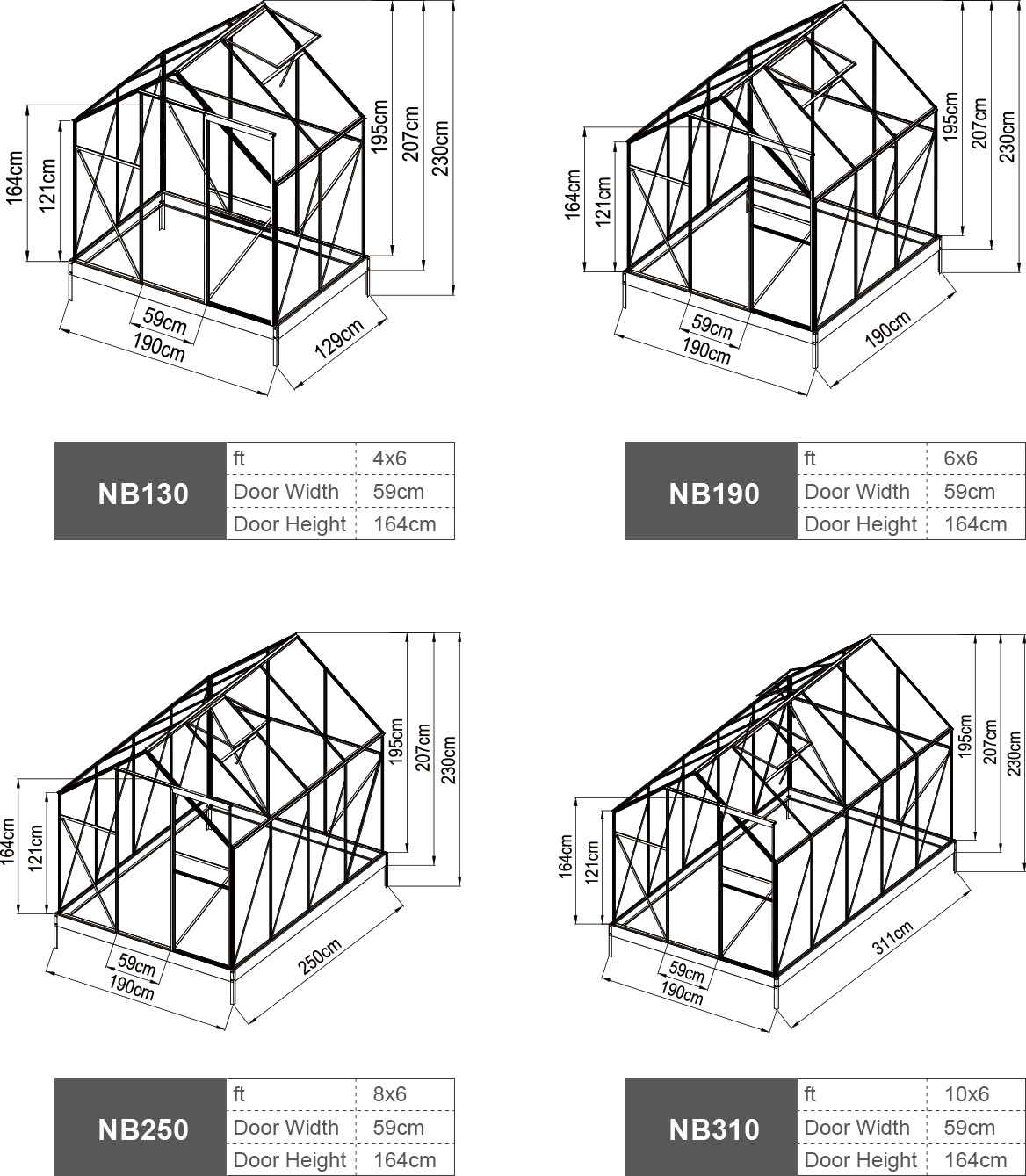 6x6ft 8x6ft 10x6ft Aluminium Frame Greenhouse With Metal Base