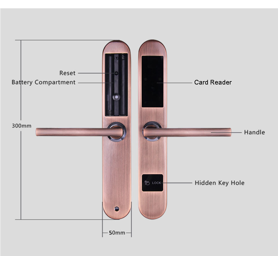Aluminum Sliding Door Lock Smart Card Key Unlock 20% ~ 90% Working Humidity
