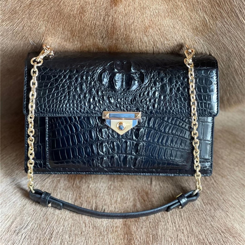 Authentic Crocodile Skin Women's Small Flap Purse Genuine Alligator Leather Two Straps Lady Female Cross Shoulder Bag