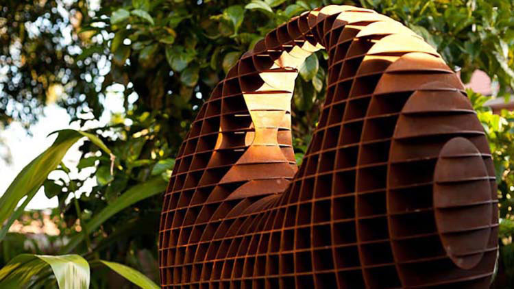 Large Landscape Ornament Famous New Design Corten Steel Sculpture With Three Dimensional Orb Shape