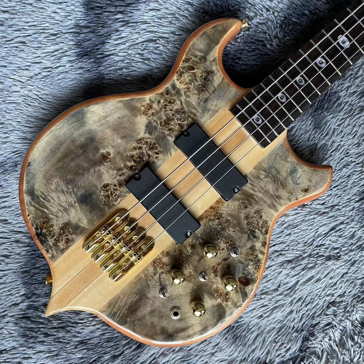 Ebony Fingerboard 4 Strings Bass Factory Burst Maple Top 9V Active Pickup Electric Bass Guitar
