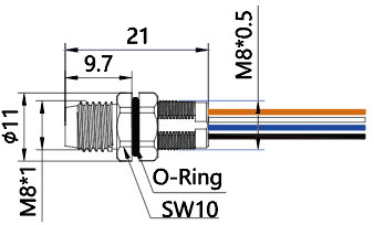 IP67 M8 Connector Front Install Male 4P Shield 0.2m Cable Length