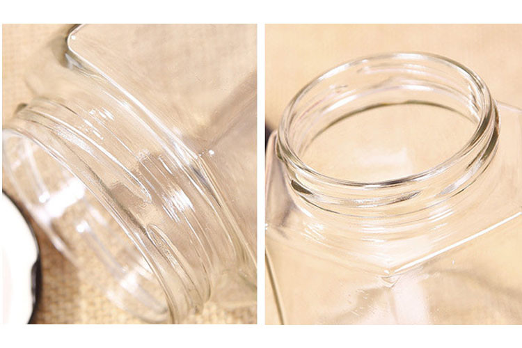 Fancy Square Glass Honey Jars , Glass Canning Jars SGS Certification