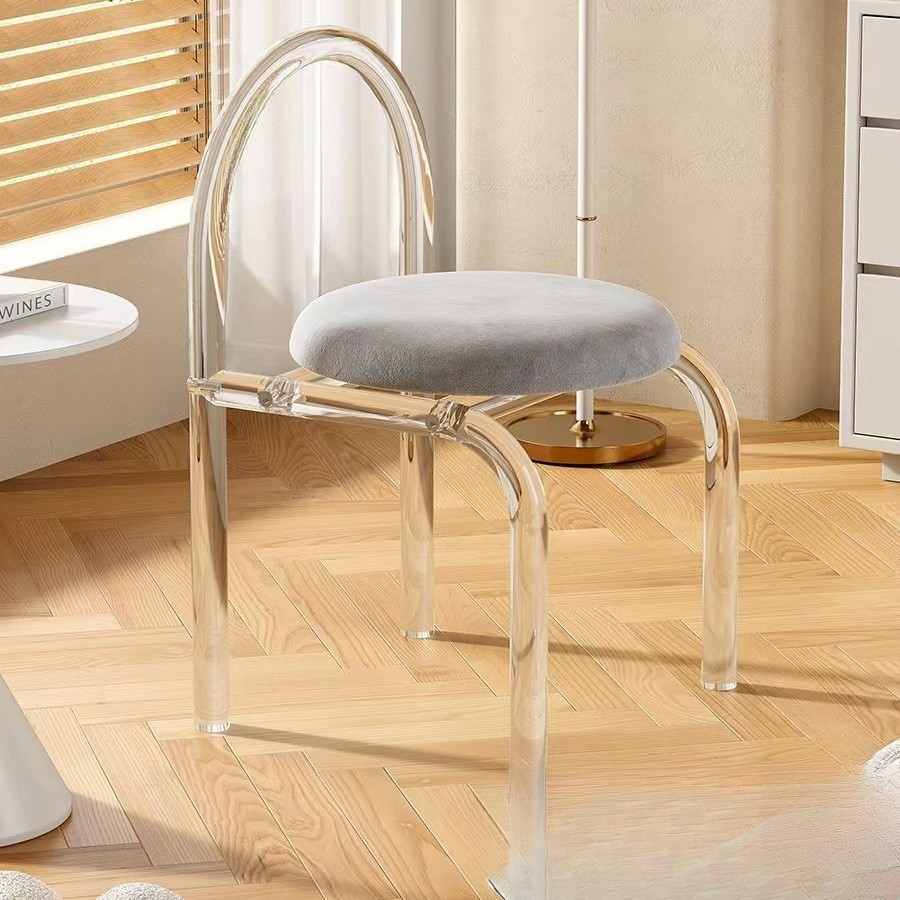 Stylish Assembled Acrylic Transparent Makeup Chair for Bedroom, Balcony, and Dining Use