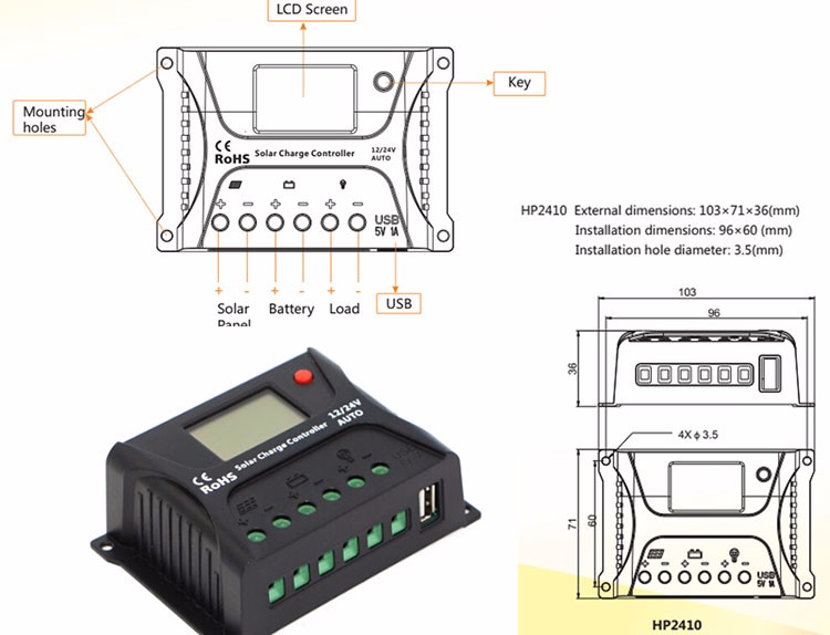 Bluetooth SRNE Solar Charge Controller 12v 10 Amp For Small Solar System
