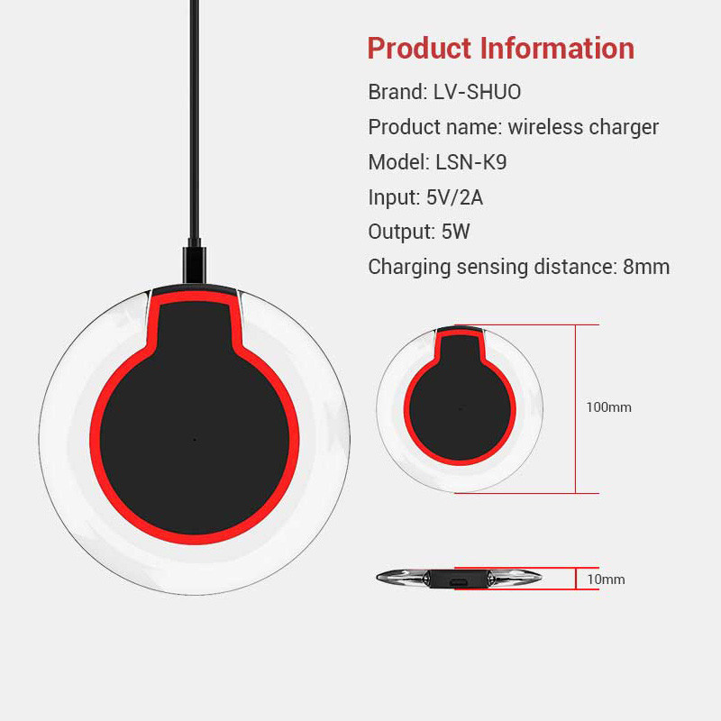 5W Qi Standard PMMA Crystal Wireless Charger Gift With LED Light