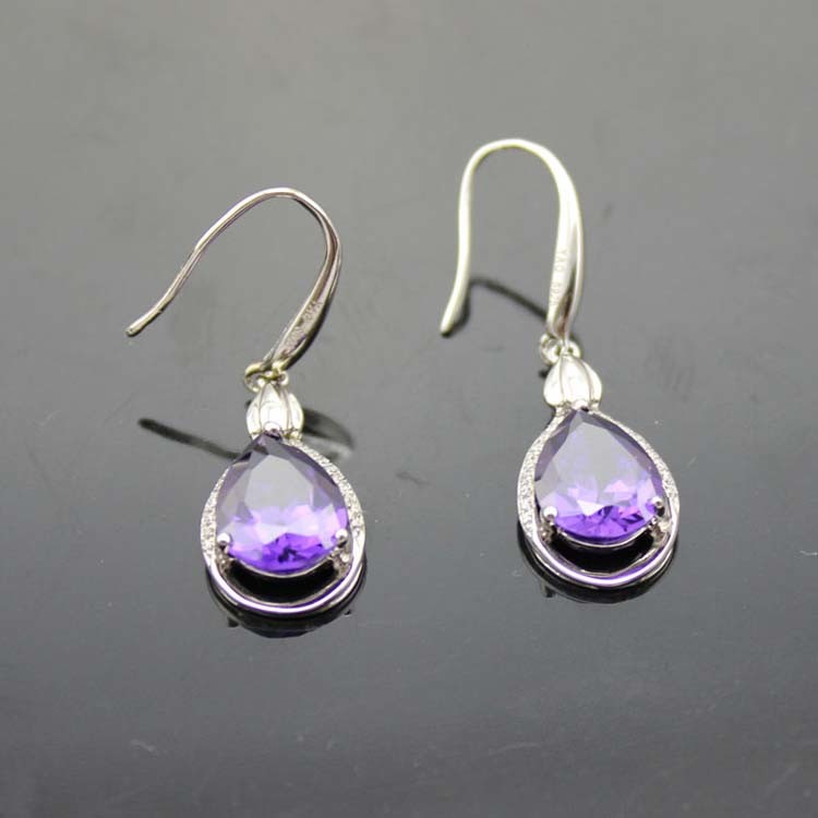 925 Silver Pear Shaped Yellow Citrine Cubic Zircon Dangle Earrings (PSJ03295)
