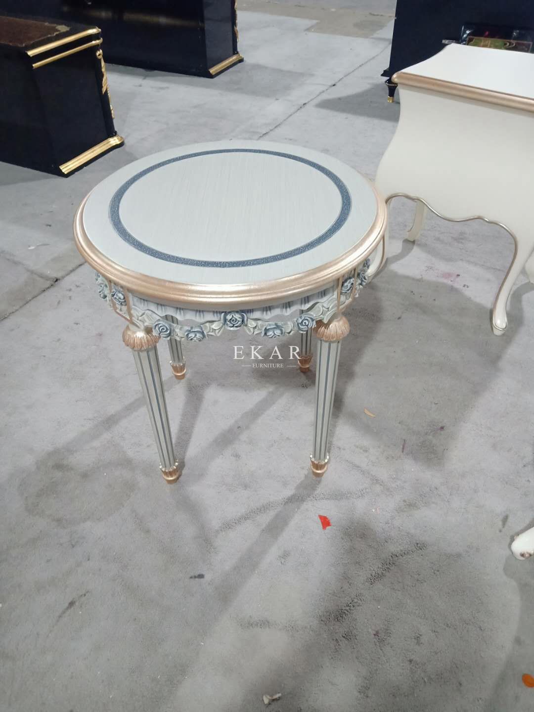 Corner Carved Wood Marble Top Coffee Antique End Table For Sofa