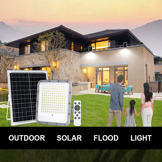 2700K 6500K Solar Powered Flood Lights 100w Big Capacity 3.2V Battery SMD 3030 LED Beads
