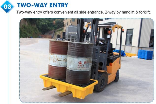 Detachable plastic 4 drum oil spill pallet, 1300*660*150 mm 2 drum spill containment pallet, Nestable 2 drum spill conta