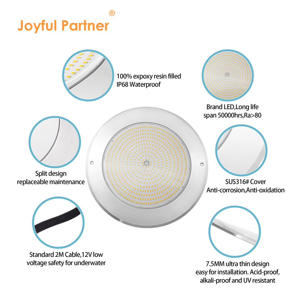 Waterproof PAR56 LED Pool Light 316 SS Wall Mounted 230MM 18W 25W AC12V