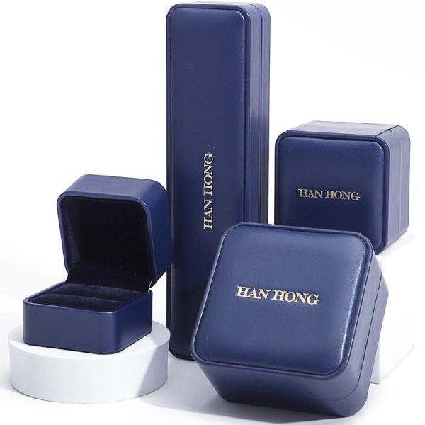 Dark Blue Round Corner PU Leather Jewelry Set Box Upscale Jewelry Packaging Box