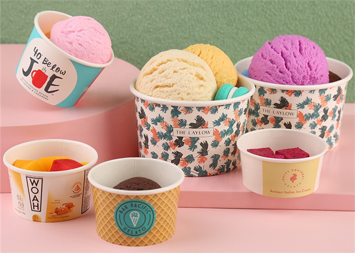 Ice Cream Disposable Paper Cup Embossing Printed With Paper Lid Cover