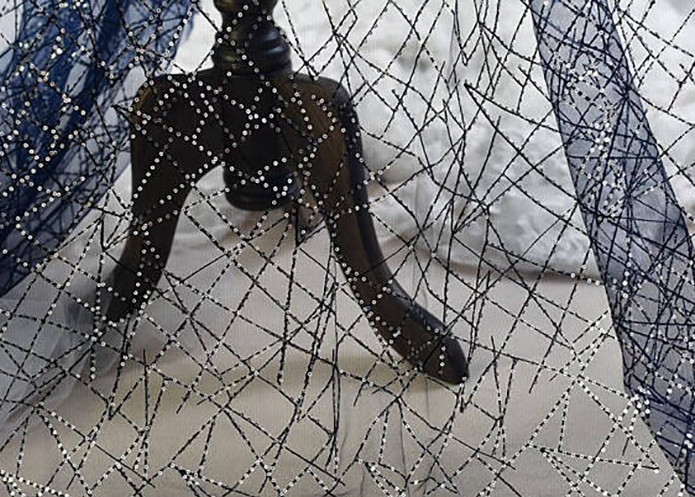 Embroidery Royal Blue Sequin Lace Fabric For Wedding Dress Evening Gown