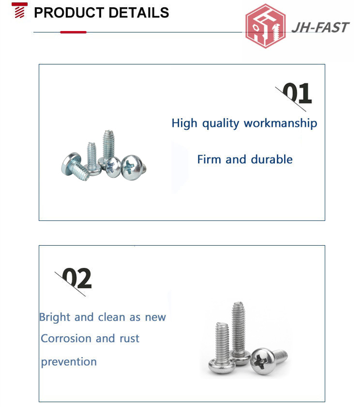 Customized Size Color Zinc M2.2-M9.5 Cross Recessed Pan Head Thread Rolling Screws