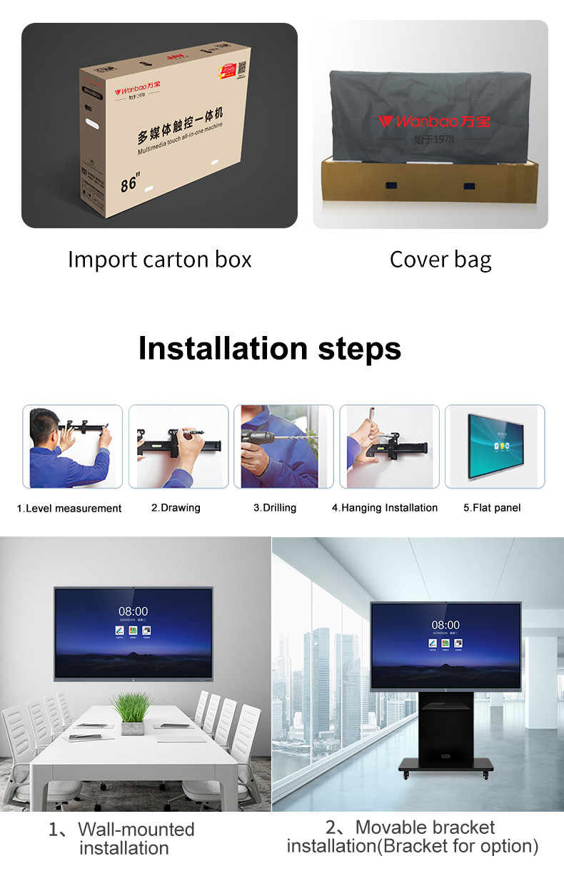 65 Inch Interactive Display Panel Windows Android Dual System Whiteboard Interactive Touch Screen