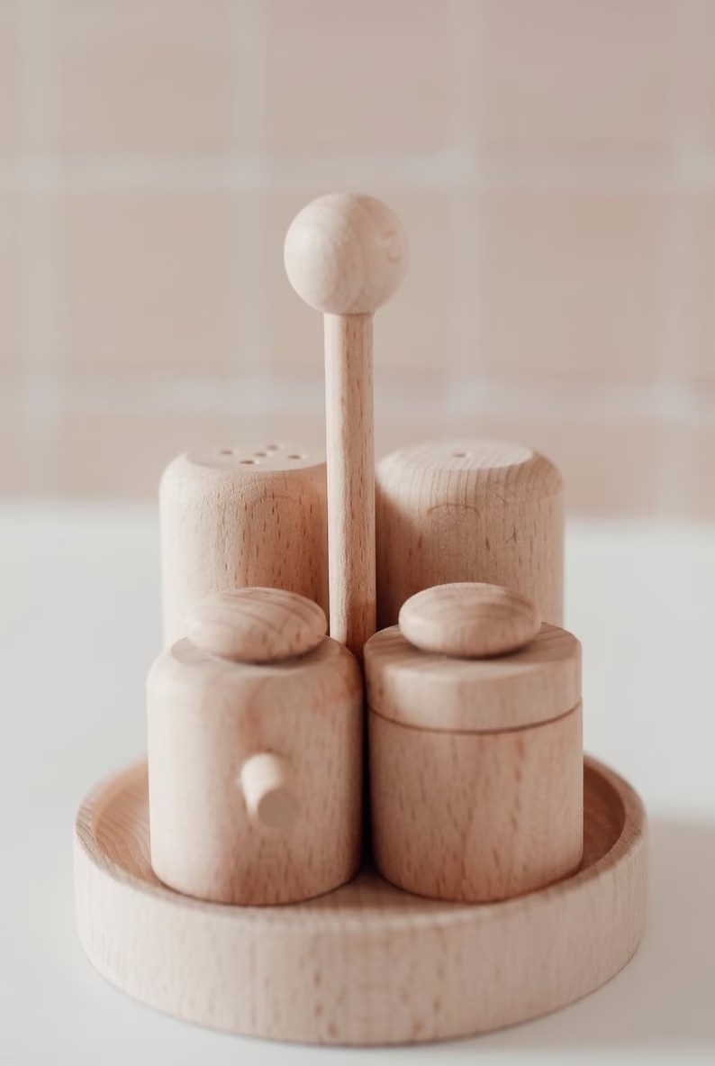 Wooden Salt and Pepper Shakers Set for Play Kitchen