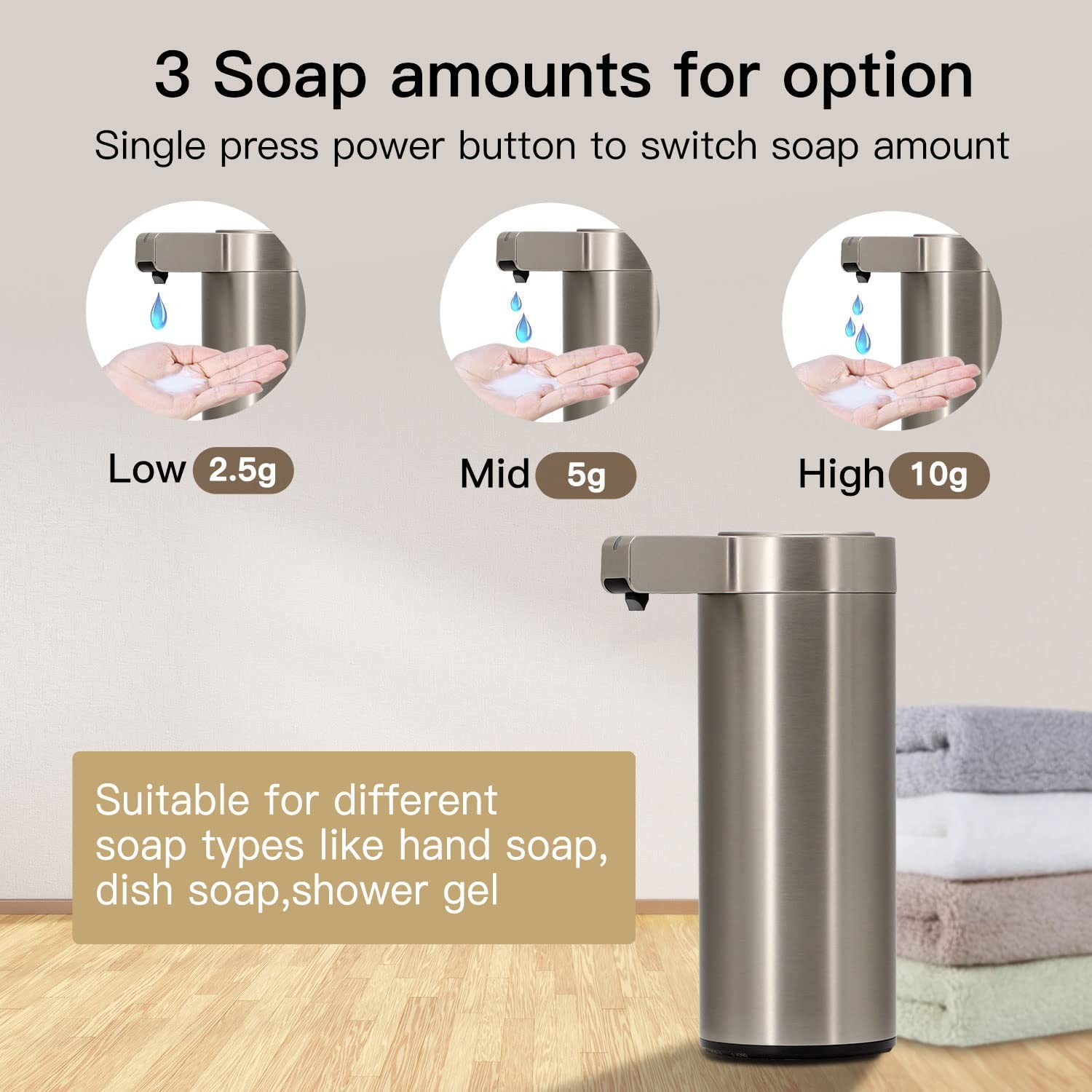 OEM Color Stainless Steel Touchless Hand Sanitizer Dispenser Waterproof FCC