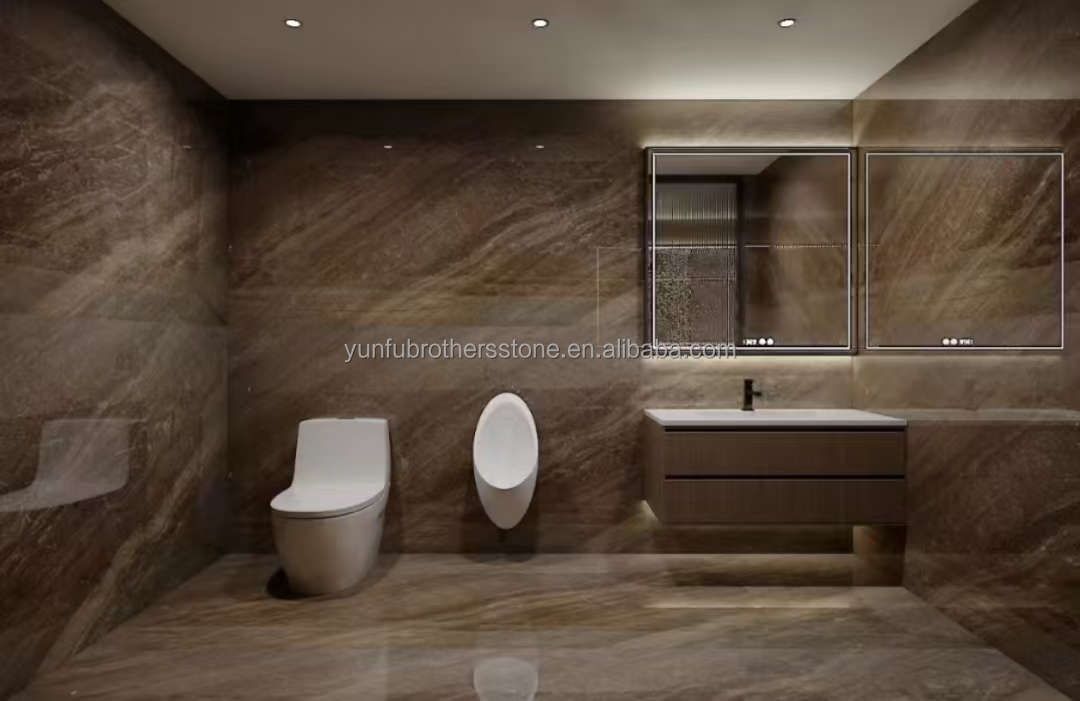 Hotel Interior Decoration 45 Degree Grey Marble Big Slab and Italian Glazed Materials