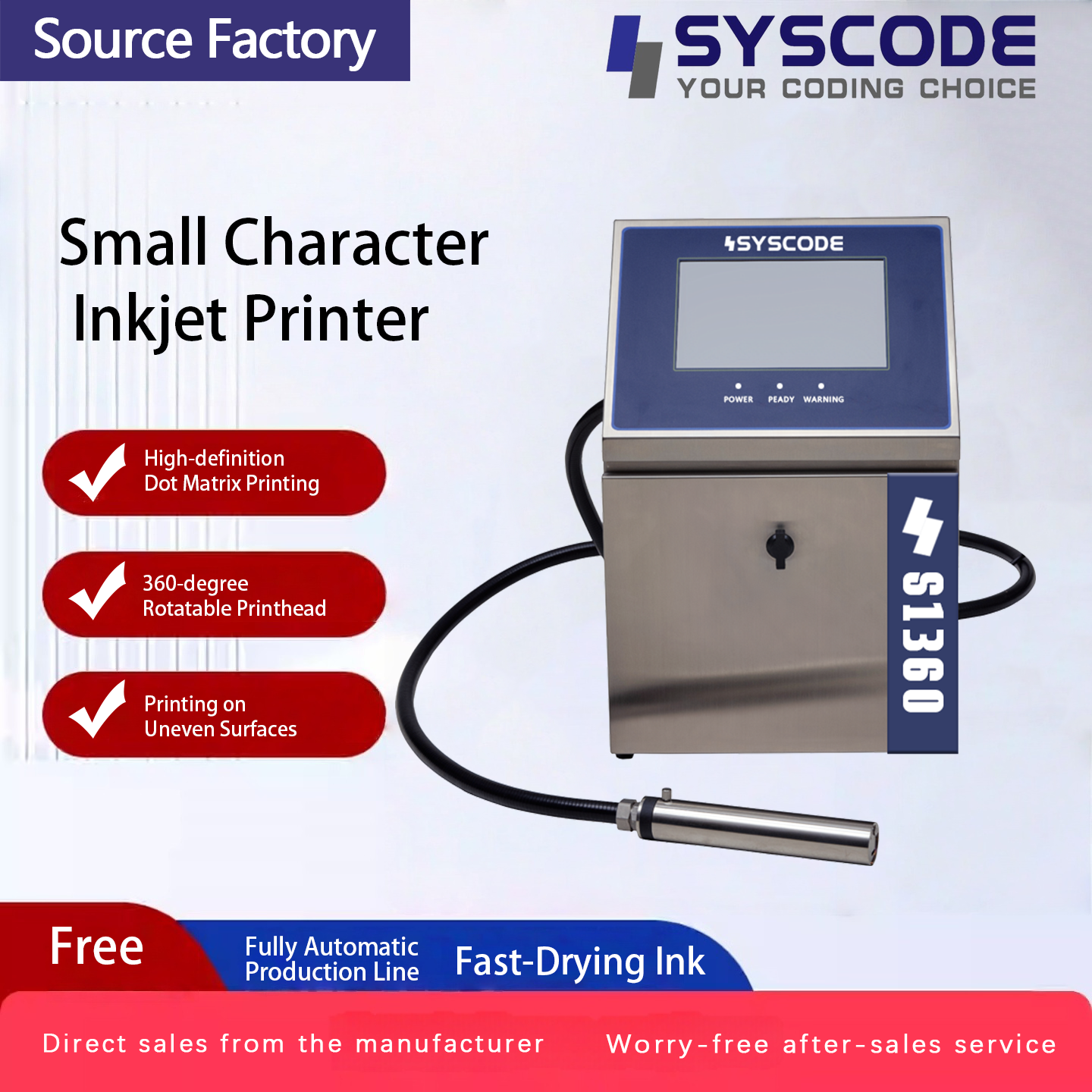 CIJ Inkjet Printer - Designed for beverage bottling lines. IP66 waterproof, anti-condensation, prints dates, batch & QR codes.