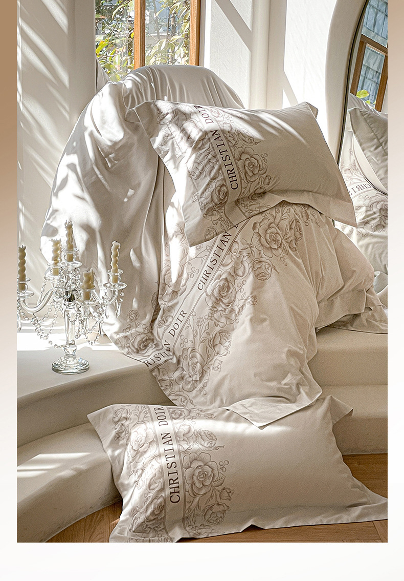 200TC Washed Cotton Silk Embroidery 4 Pcs Bedding Set King Size with Thread Count 200TC