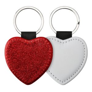 Leather Sublimation Keychain Colorful Blank Single Sided Glitter Keychain Custom