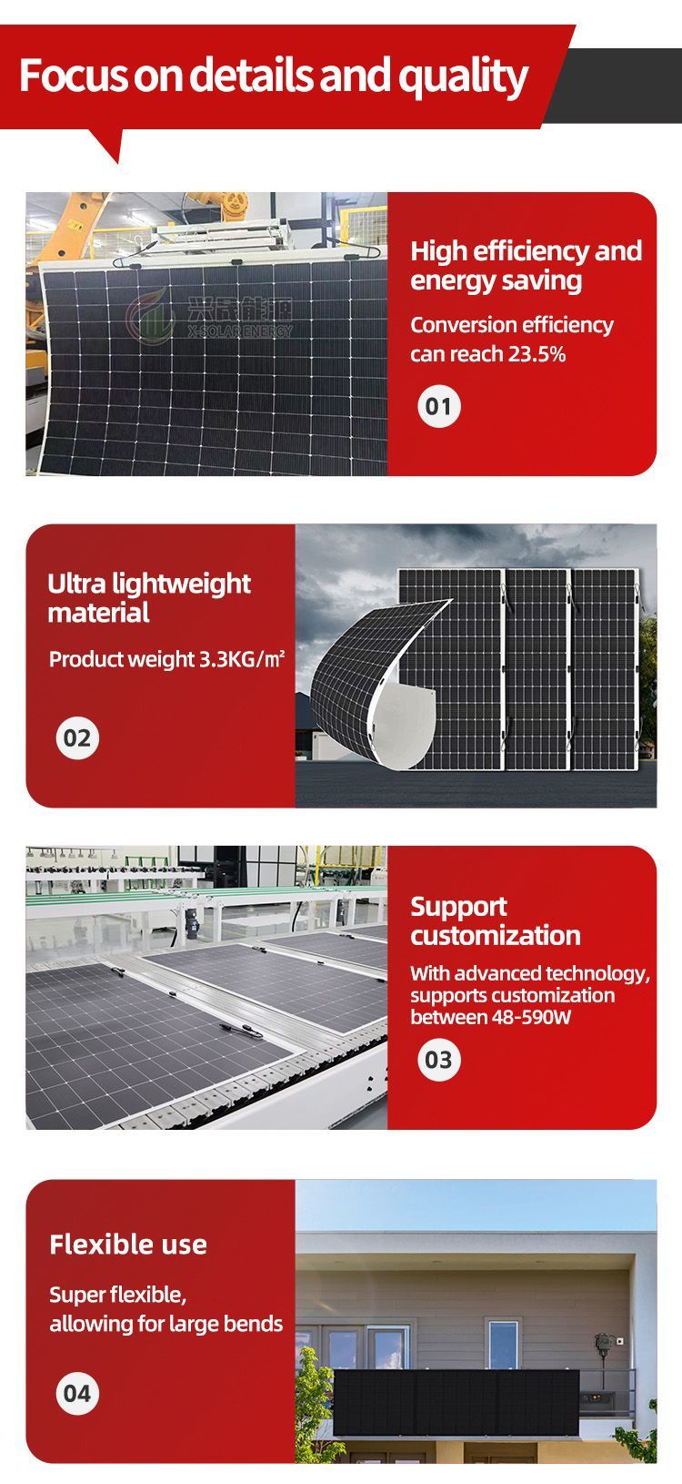 Arched Roof Power Genertaion Hjt Solar Modules for Sale