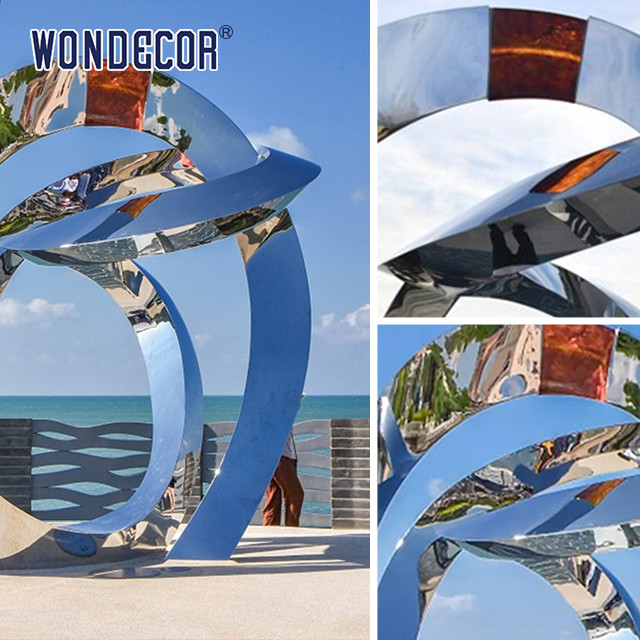 Weather Resistance Stainless Steel Abstract Sculpture Circular Triangular Tube Geometry
