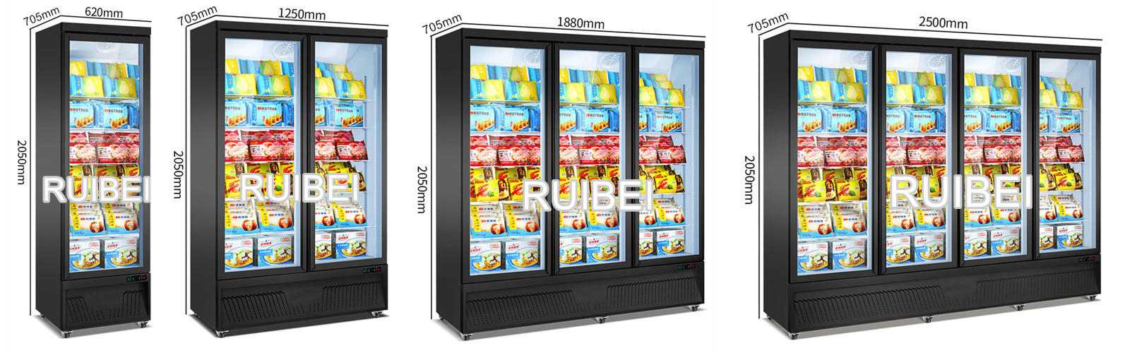 Supermarket Vertical Ice Cream Refrigerated Display Freezer Glass Door Showcase