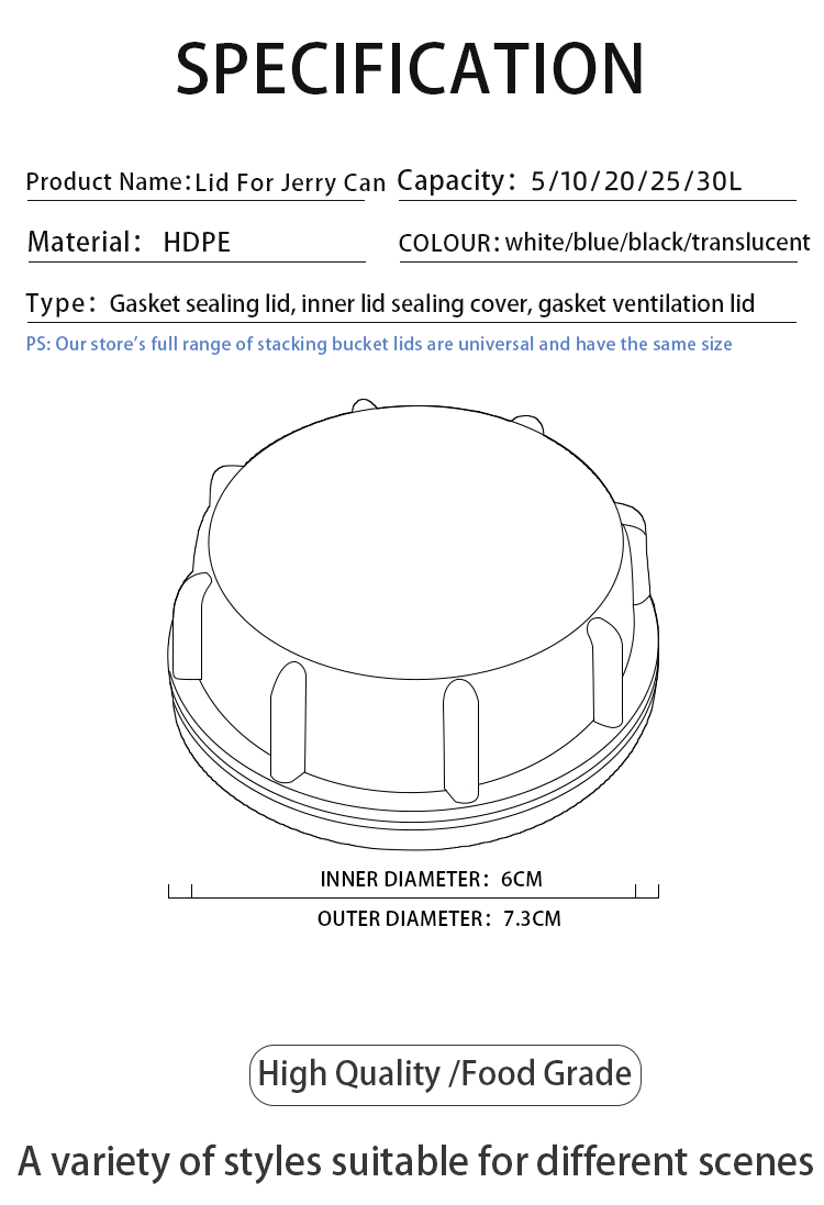 Professional IBC 60mm Plastic Lid Dust Cover With HDPE Gasket For 20-30L Jerry Can Made