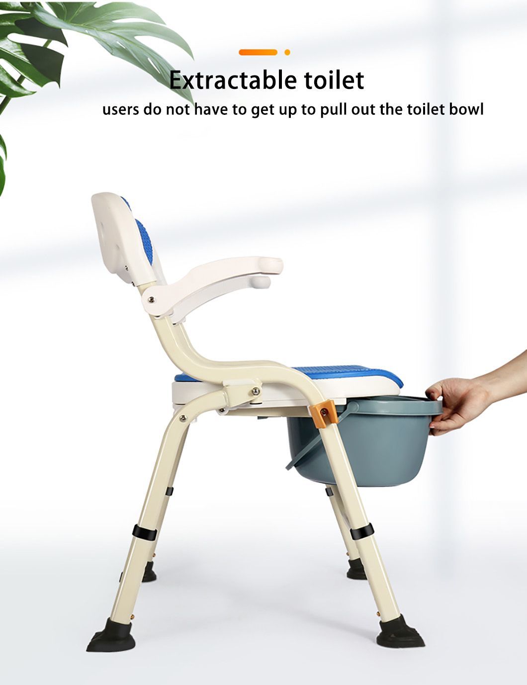 Elderly Care Steel Portable Adjustable Mobile for Elderly Bedside Drive Folding Portable Toilet Seat Commode Chair