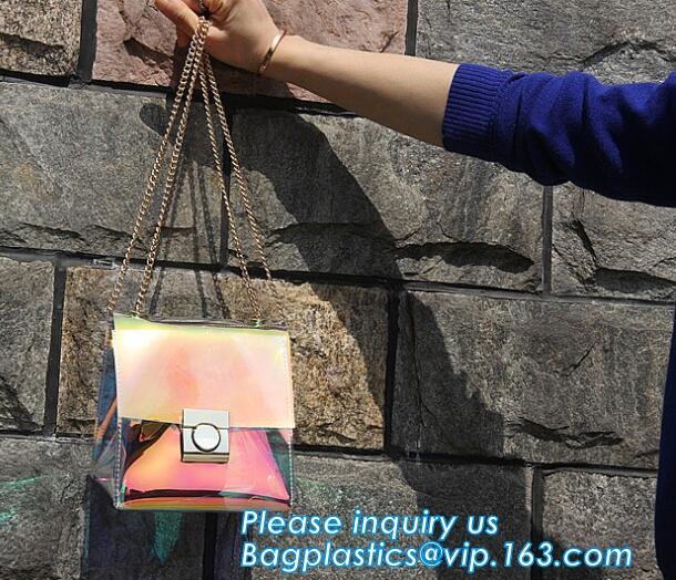 Women's Holographic Laser PVC Chain Cross Body Bag Clutch Shoulder Bag, Women Waterproof Security Shoulder Clear Tote ba