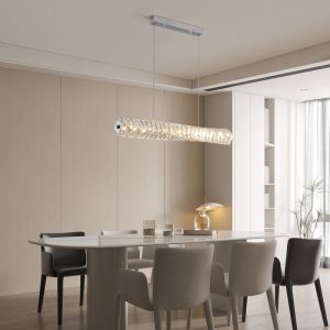 Modern Linear Crystal Chandelier Bar Rectangular Chandelier Customization Dining