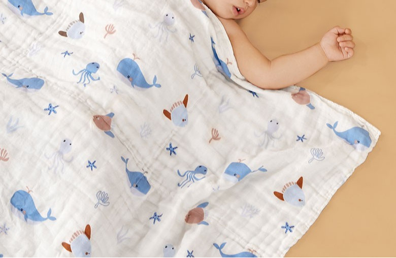 Animal Printing Organic Cotton Gauze Fabric Swaddle Wrap For Newborn Sustainable