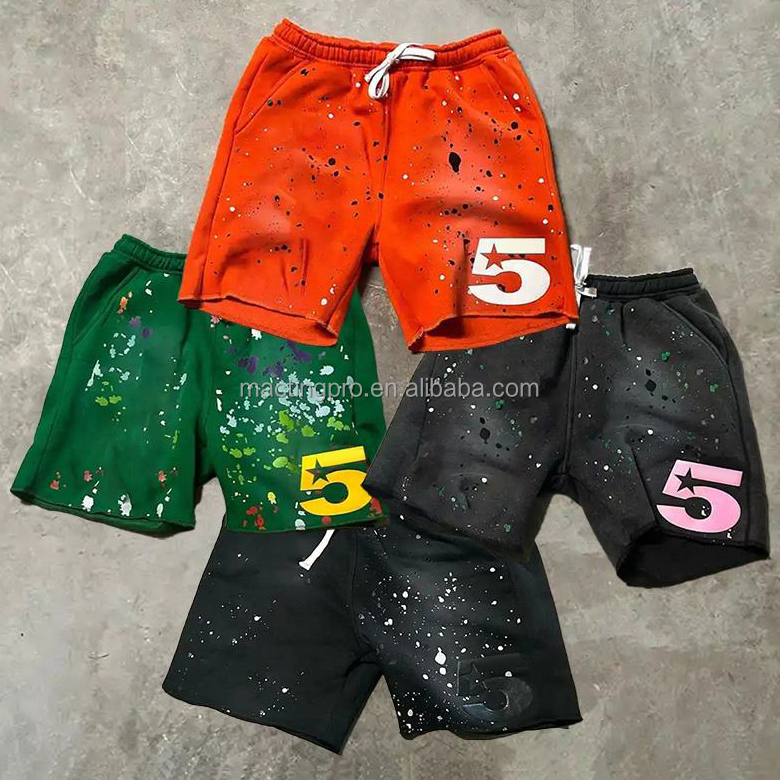 Washed French Terry Raw Hem Cut Edge Hip Hop Vintage Distressed Acid Men's Sweat Shorts