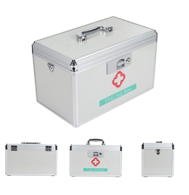 15in Child Aluminum Portable First Aid Box Medicine Case With Lock