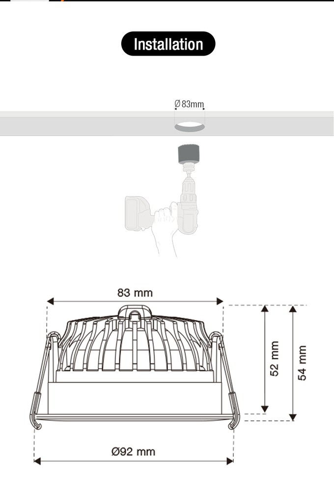 Recessed 8W Dimmable Tiltable LED Downlights Anti Glare Fireproof