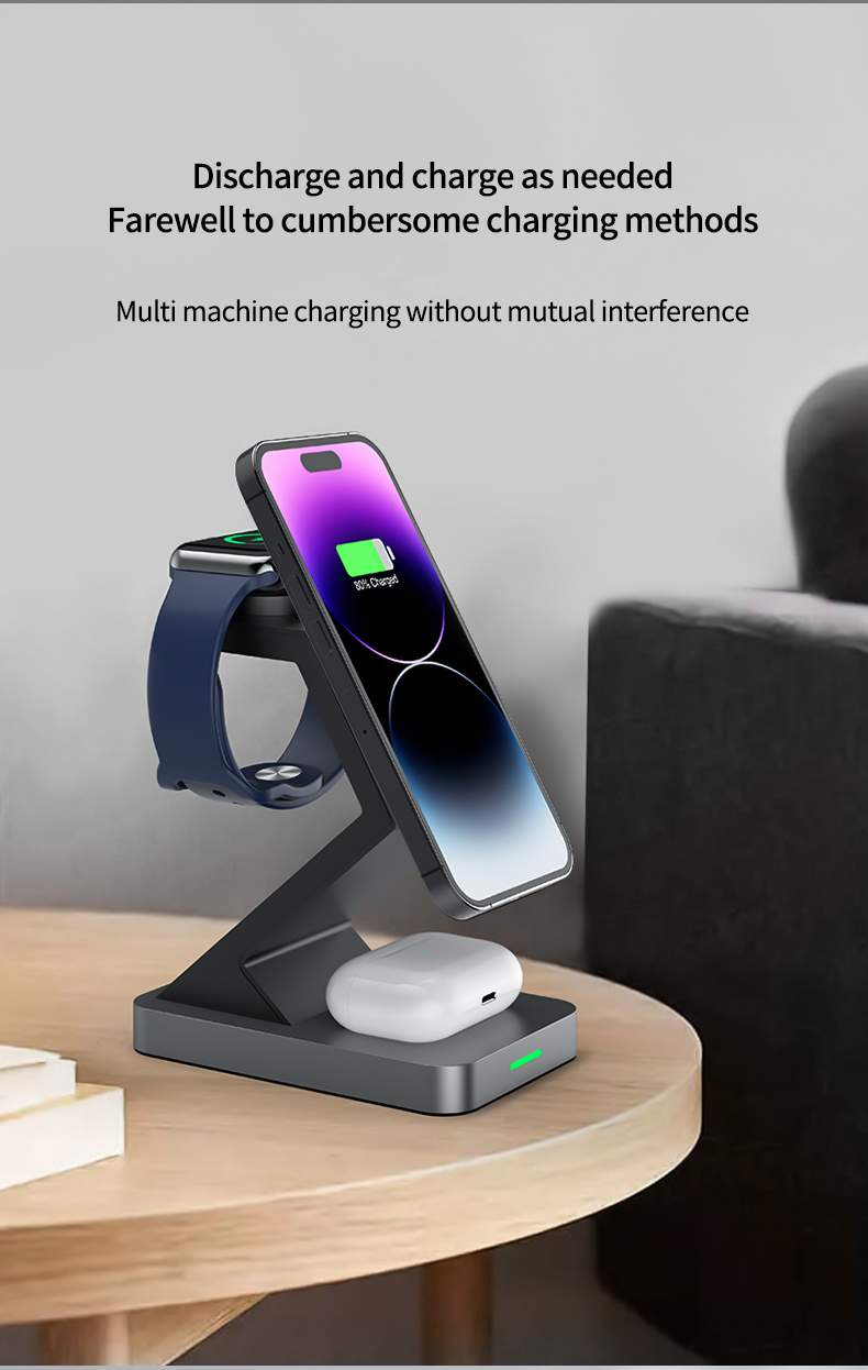 15W Maximum Output Power 3 In 1 Wireless Charger for iPhone 12 13 14 15 Type C Input Port
