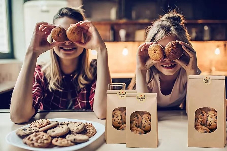 Bakery Bags with Window Brown Tin Tie Tab Lock Bags Kraft Paper Bags for Cookies, Coffee