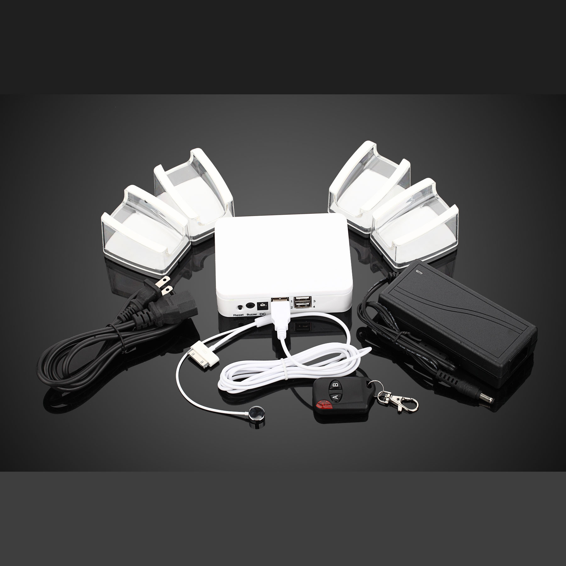 COMER 4-Port Security alarm Controller table stand with lock to secure and display handphone