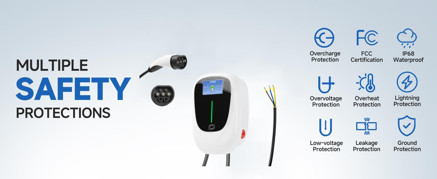 Smart Home Wall-mount EV Charging Station​ 7KW 11kW 22kW Type 1 Type 2 EV Charging Station With App/RFID/WIFI/Bluetooth