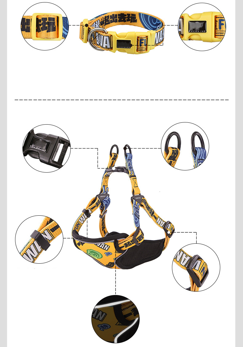 Dogs Polyester Custom Sublimation Blank Personalized Pet Collar and Leash Harness Set Custom Logo Summer Dog Harness Designs