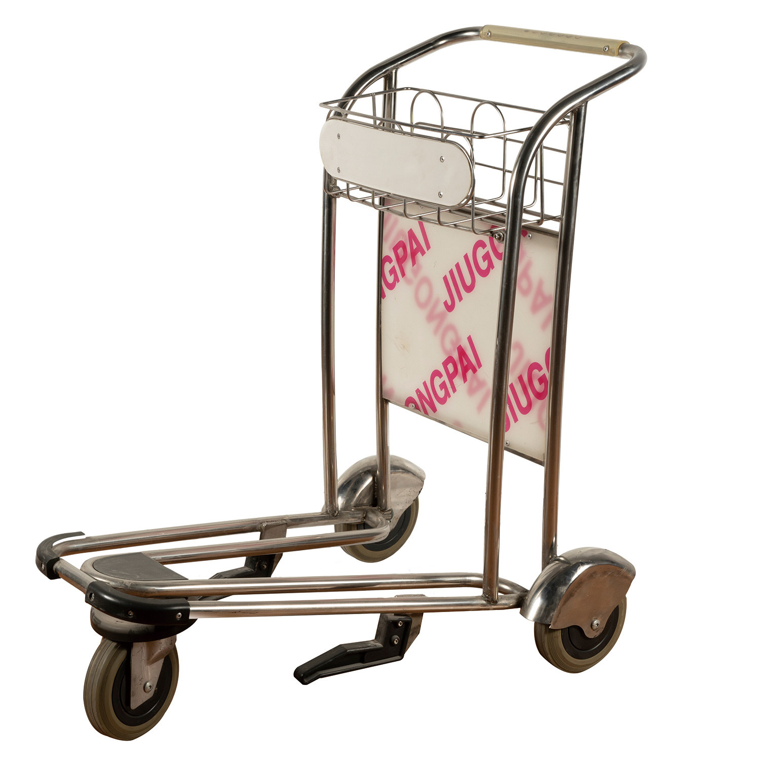 Duty Free Shop Travel Luggage Trolley Three Wheel Stainless Steel Luggage Trolley