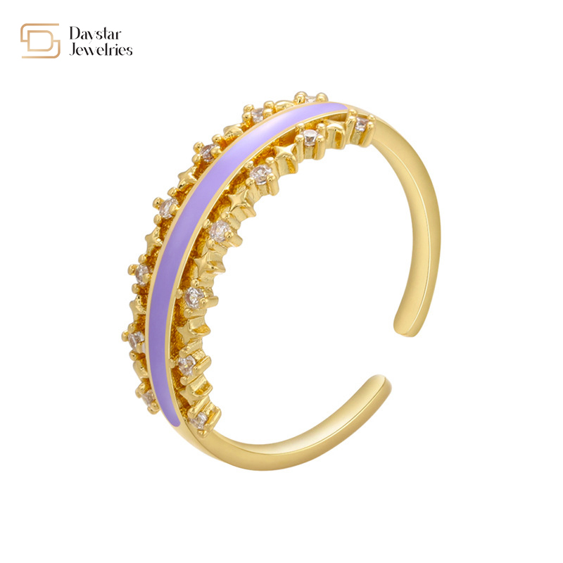 Zircon Stackable 18k Gold Plated Jewelry Enamel Diamond RingsFor Women