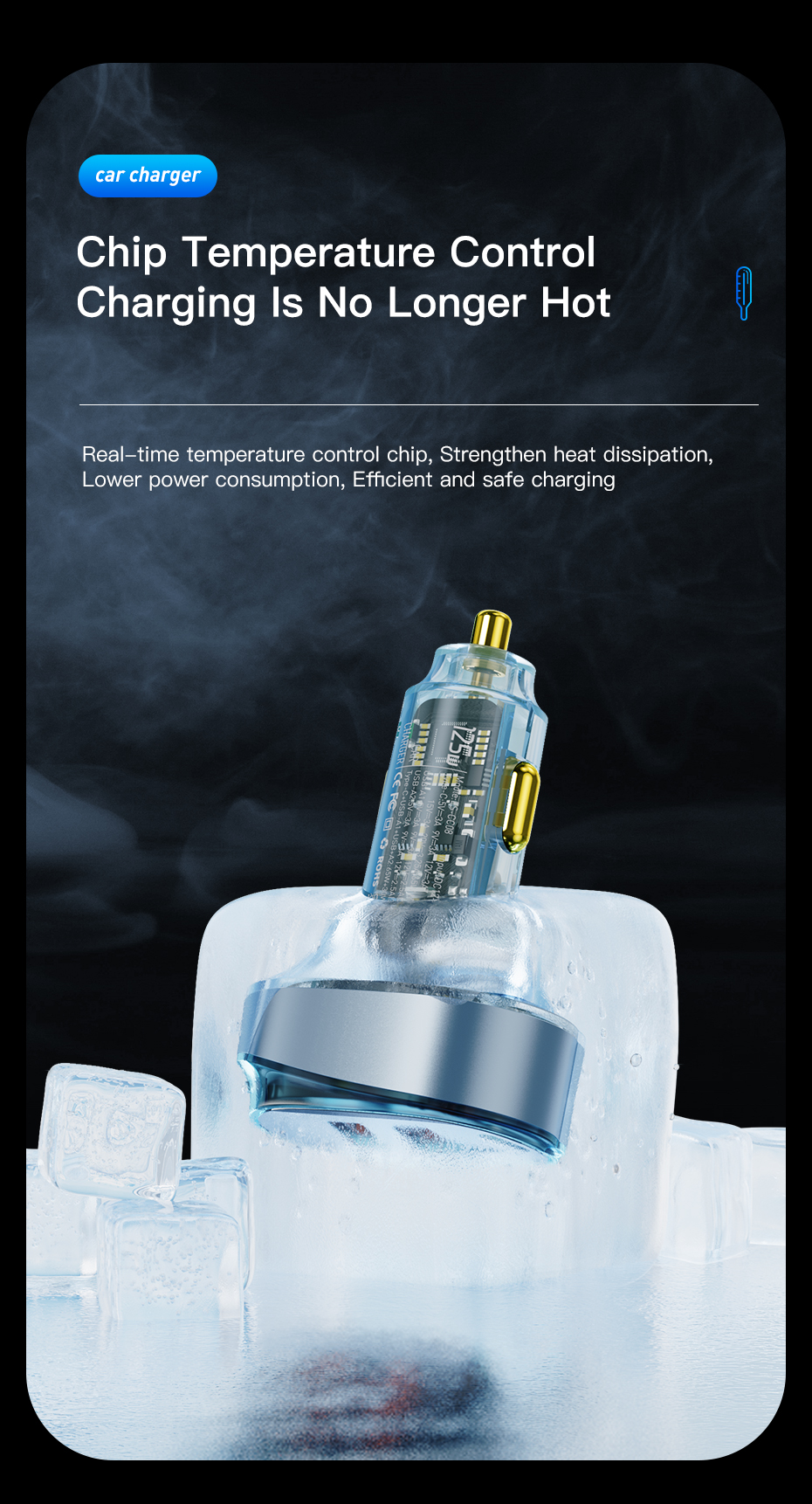 Essager 2022 Transparent Official Store Digital Display 125W Fast Car Charging 2 USB 1 Type C Port Car Charger