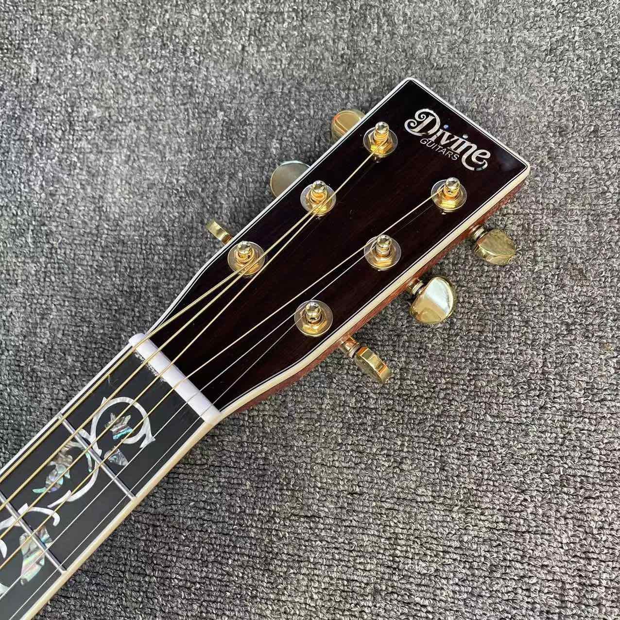 41 Inch D Type Sunburst Solid Spruce Acoustic Guitar Abalone Ebony Fingerboard